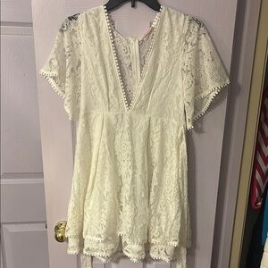 Showpo Cream Lace Mini Dress